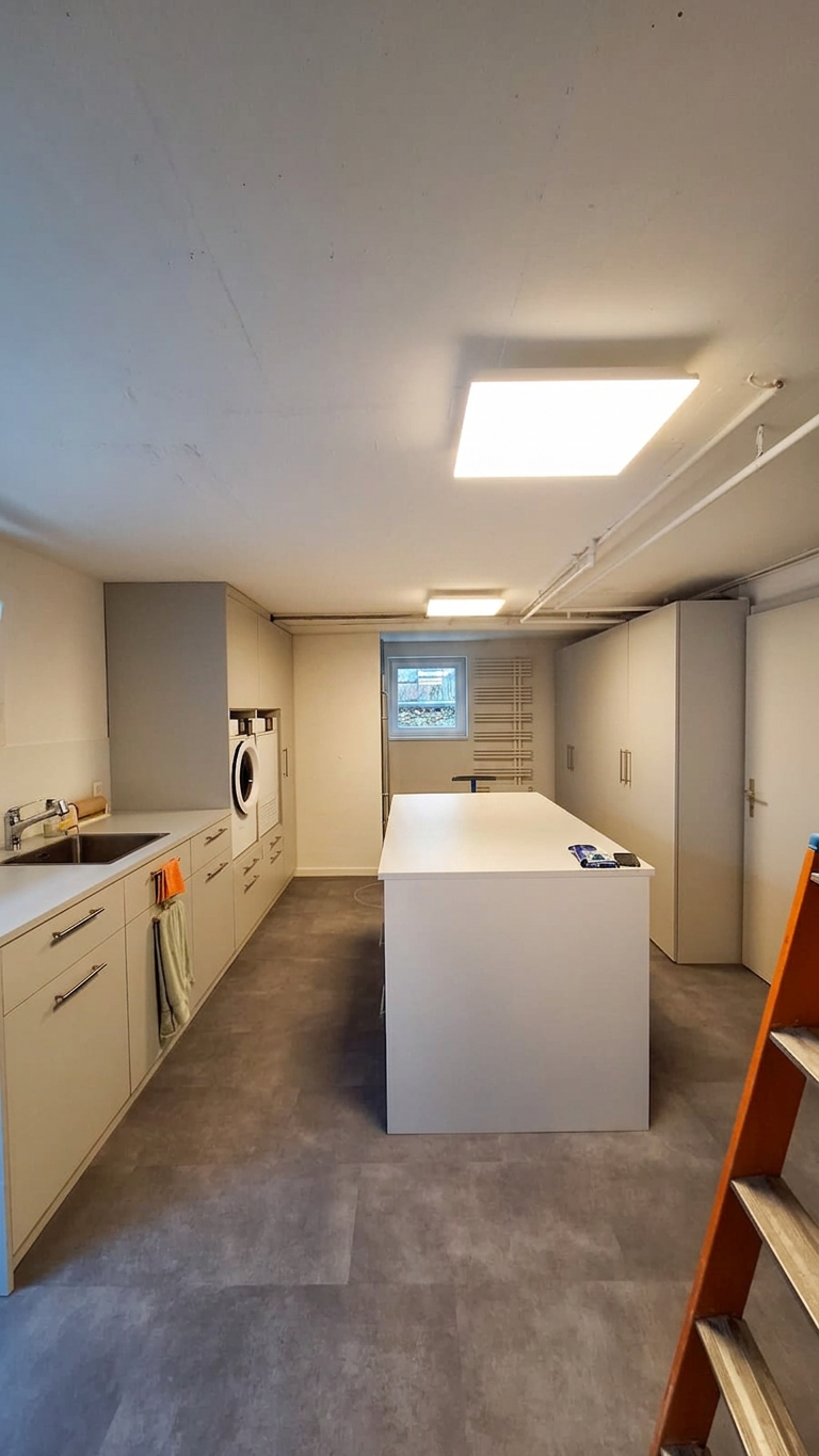 Waschküche, Einrichtung, nach Maß, vom Schreiner, Einbauschrank für Waschmaschine, Einbauschrank Südbaden, Lauchringen, Schreinerei, Nähe Schweiz